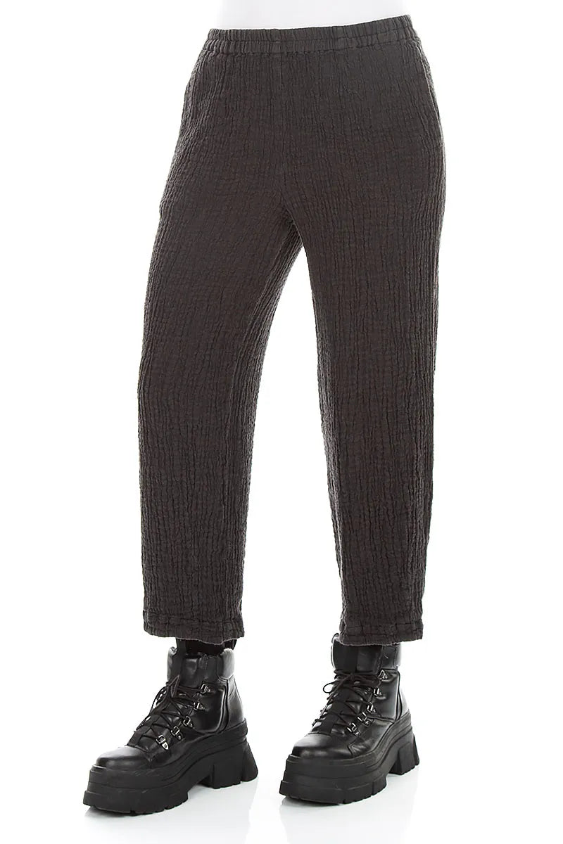 Charcoal Textured Linen Trousers