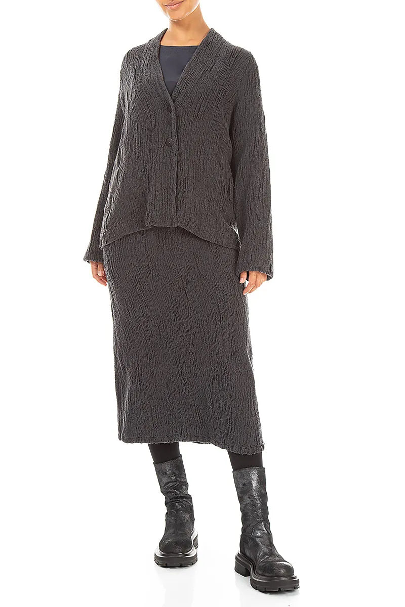 Charcoal Textured Silk Linen Pencil Skirt