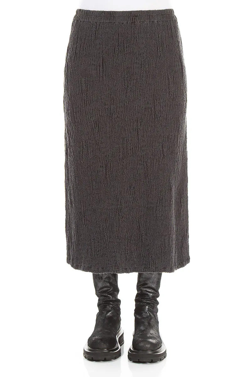 Charcoal Textured Silk Linen Pencil Skirt