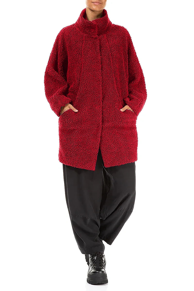 Cherry Red Teddy Cotton Coat 4