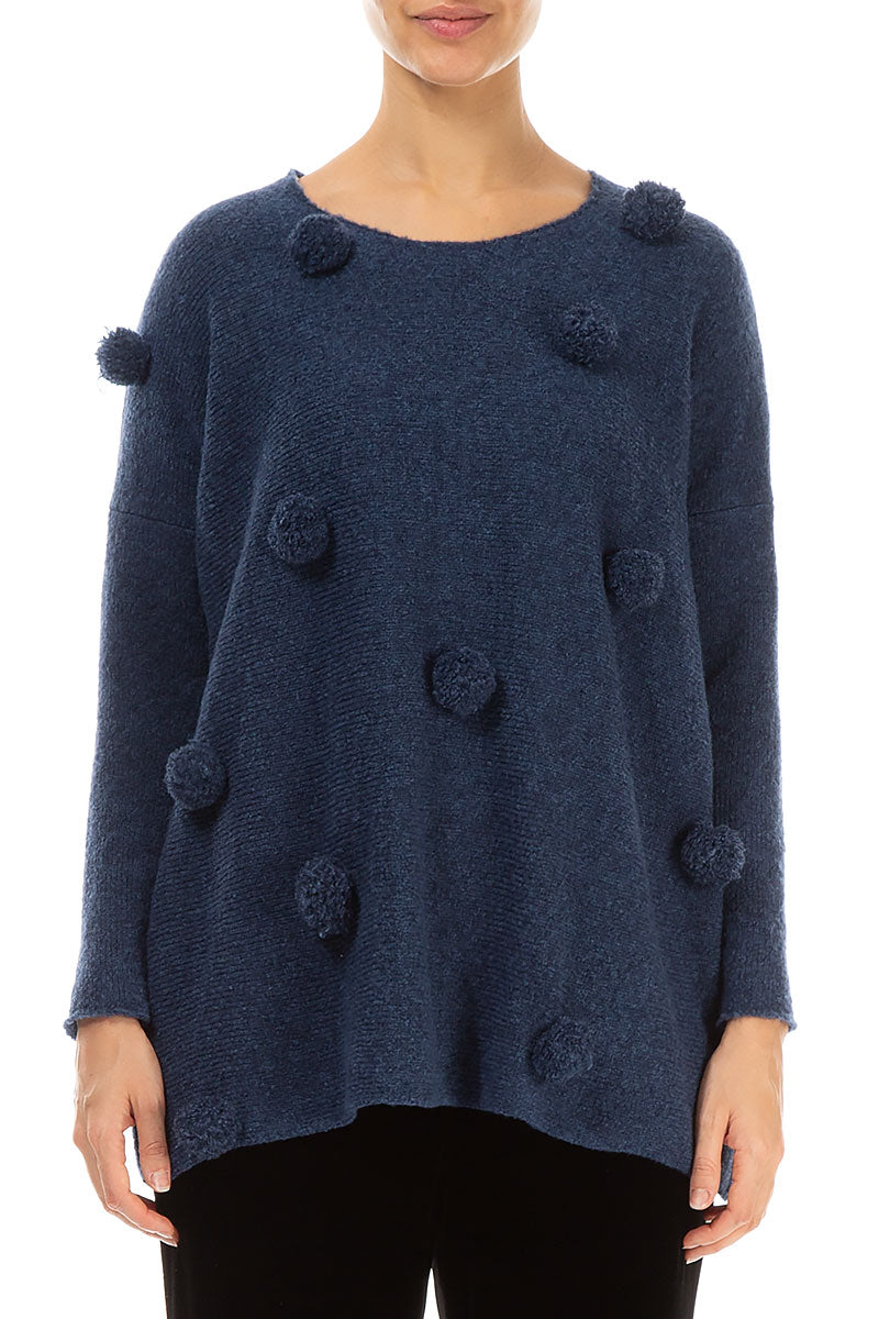 Christmas Pom-Pom Blue Wool Sweater 1