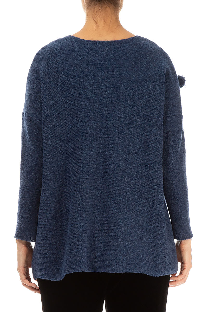 Christmas Pom-Pom Blue Wool Sweater 2