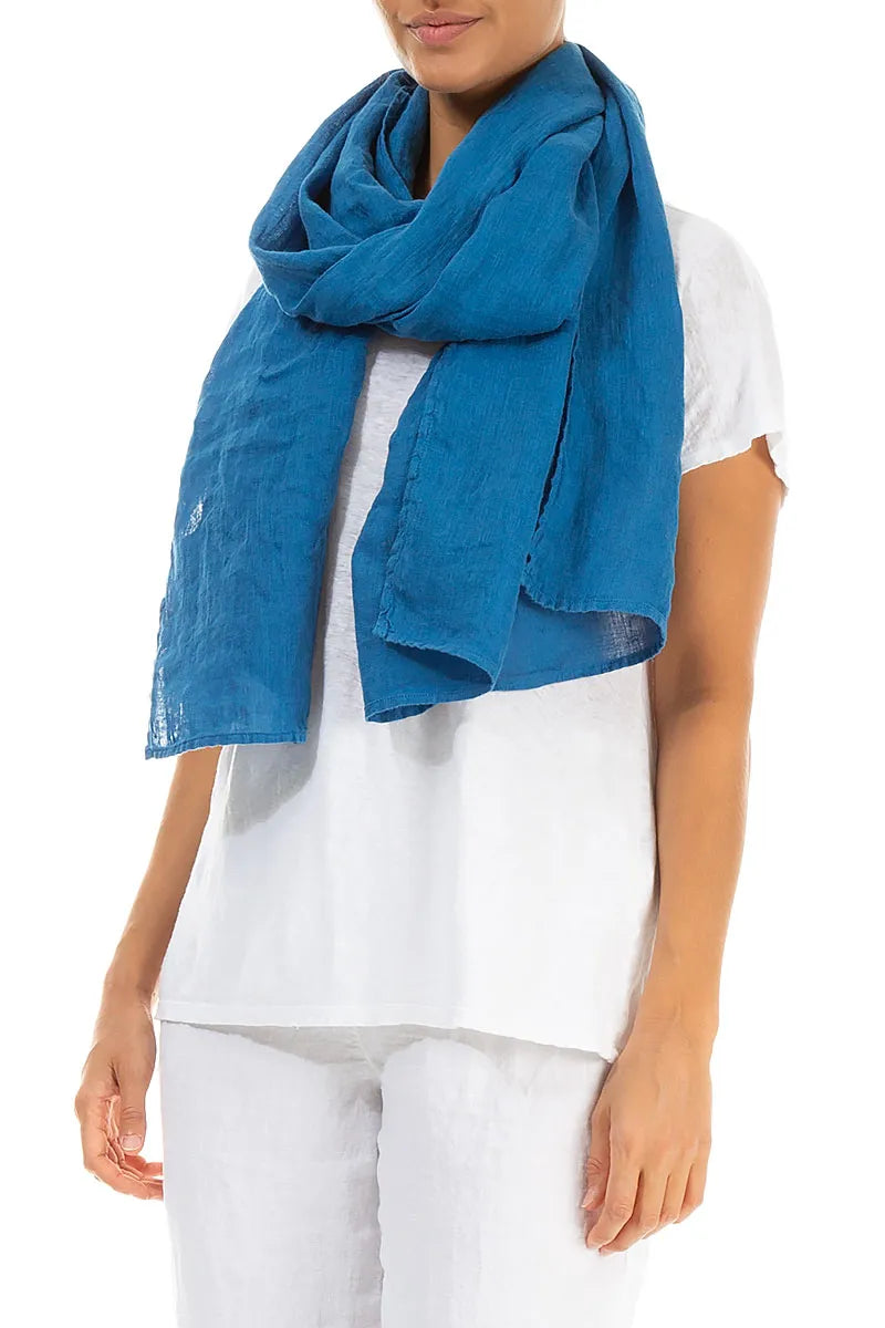 Cobalt Blue Gauze Linen Scarf