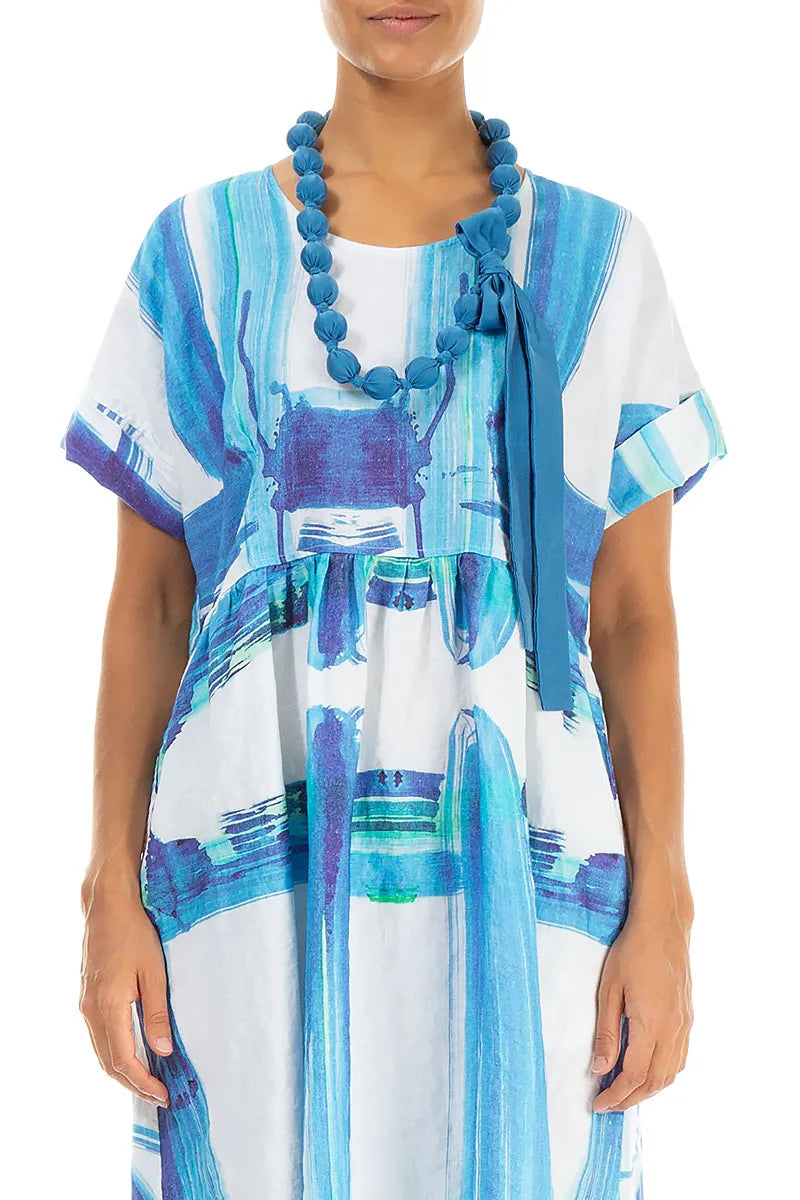 Halskette aus kobaltblauer Seide mit Perlen