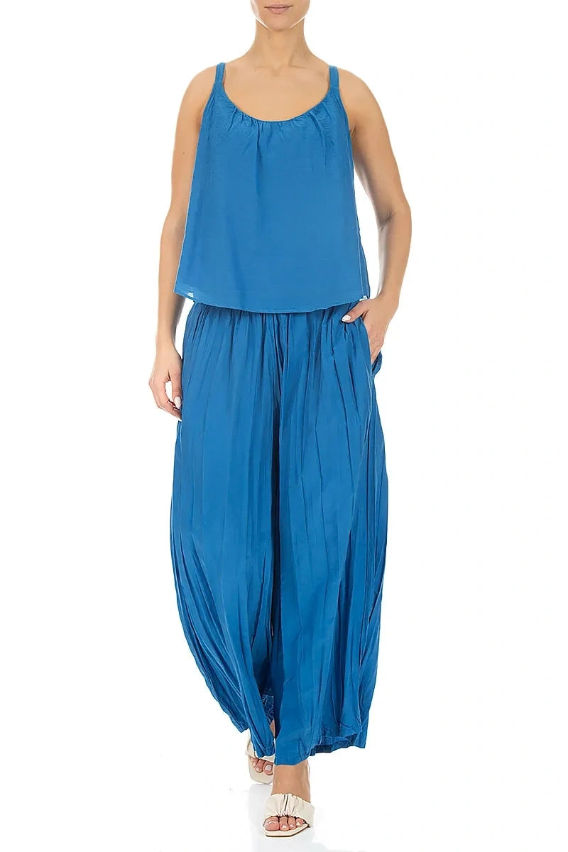 Kobaltblaues Seiden-Baumwoll-Camisole-Top