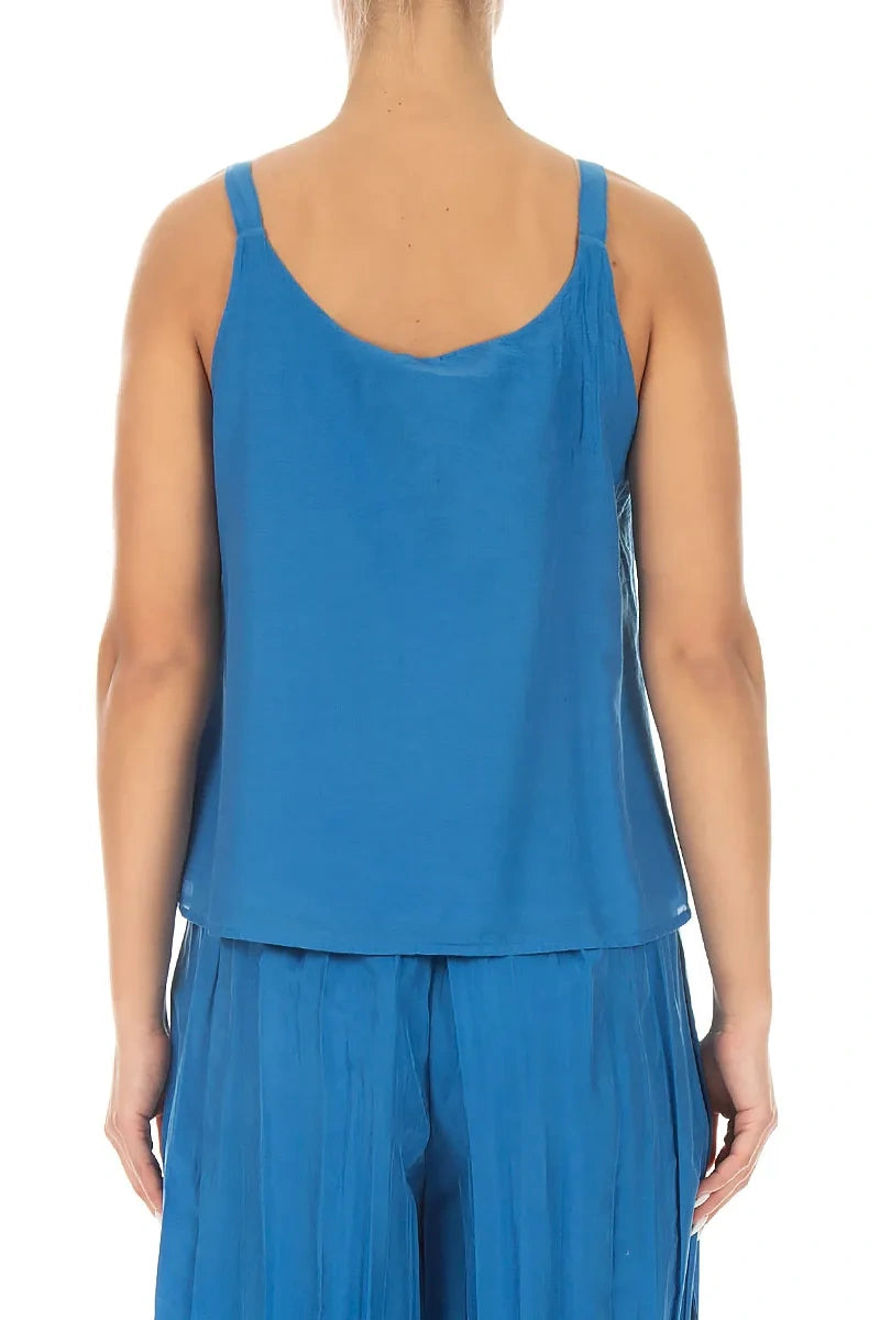 Kobaltblaues Seiden-Baumwoll-Camisole-Top