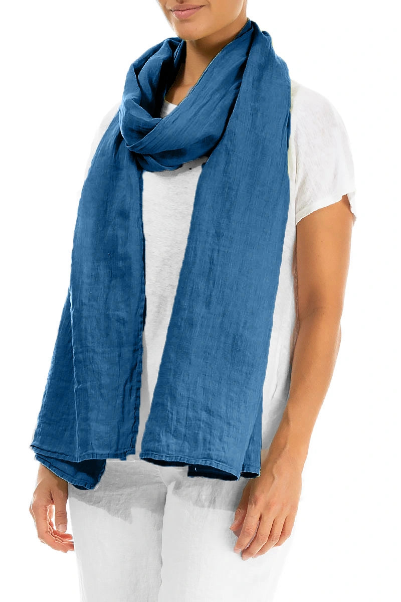 Cobalt Blue Soft Gauze Linen Scarf 3