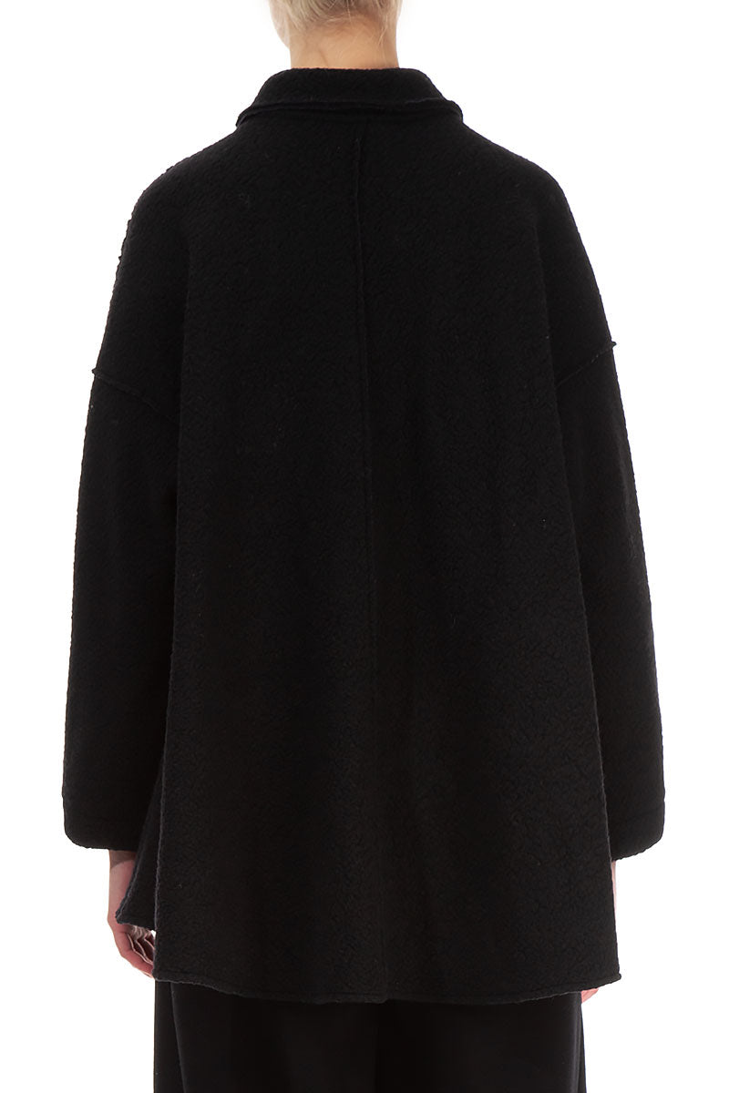 Collar Black Plush Wool Cotton Shirt 2