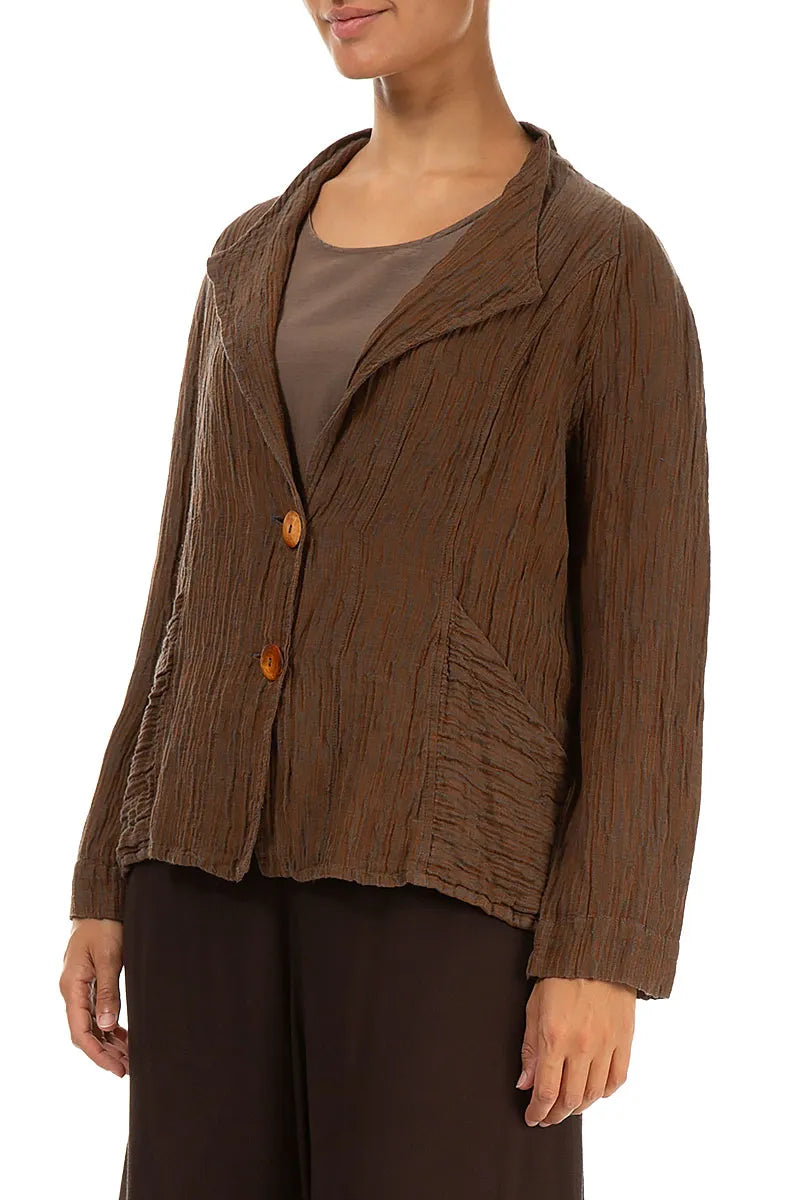 Collar Crinkled Aged Copper Silk Jacket