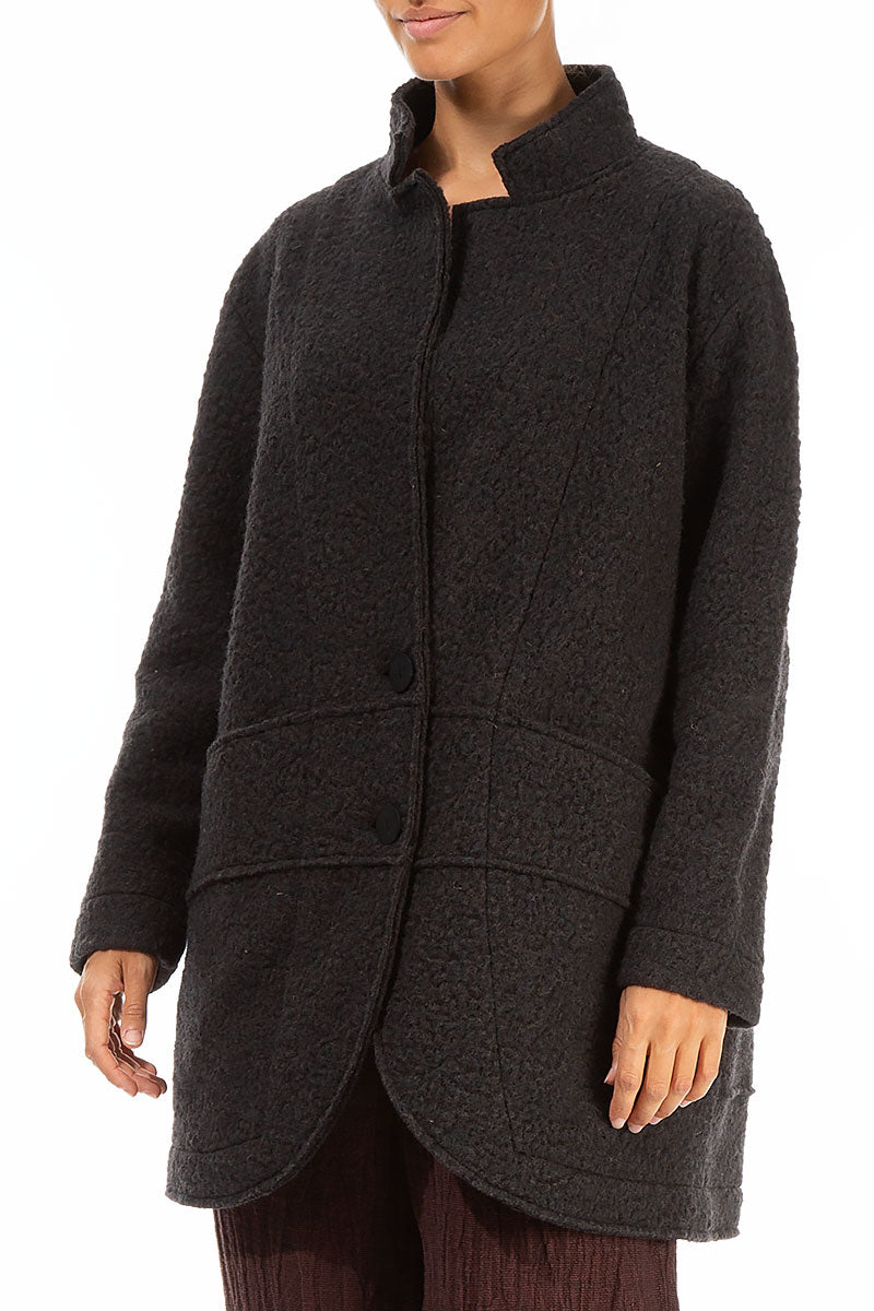 Collar Dark Chocolate Plush Wool Cotton Jacket-Coat 3