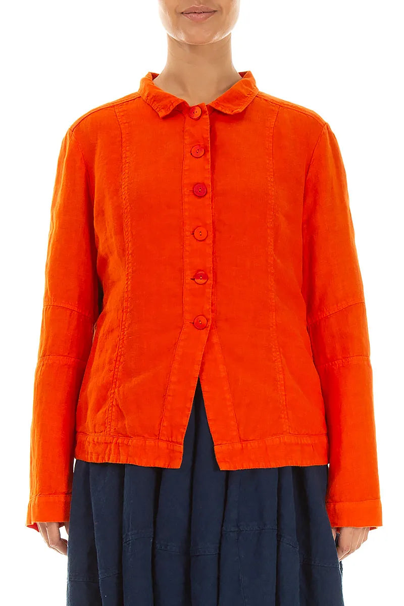 Collar Flame Orange Linen Jacket