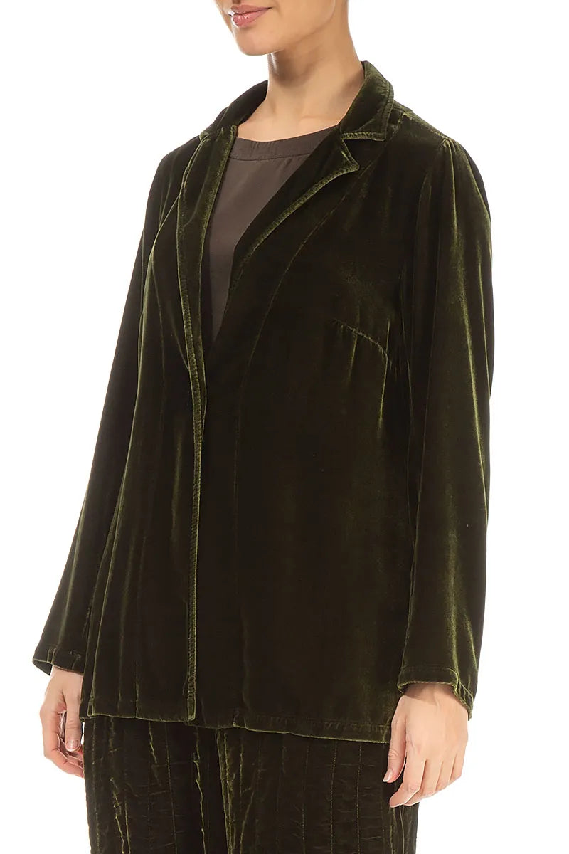 Collar Forest Mist Silk Velvet Jacket