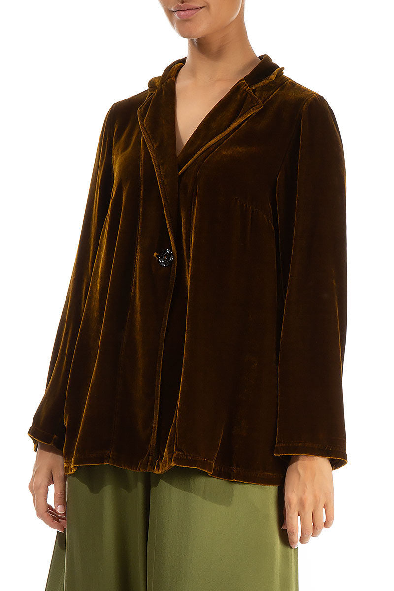 Collar Golden Olive Silk Velvet Jacket 3