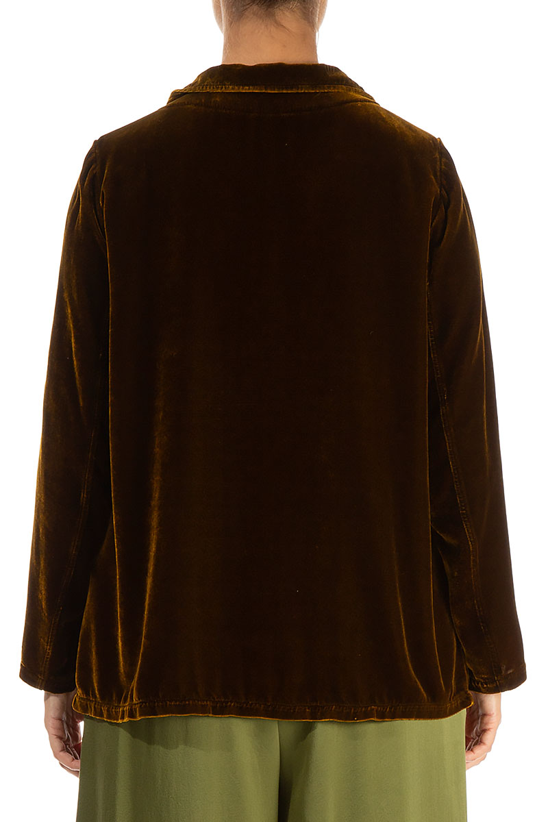 Collar Golden Olive Silk Velvet Jacket 2