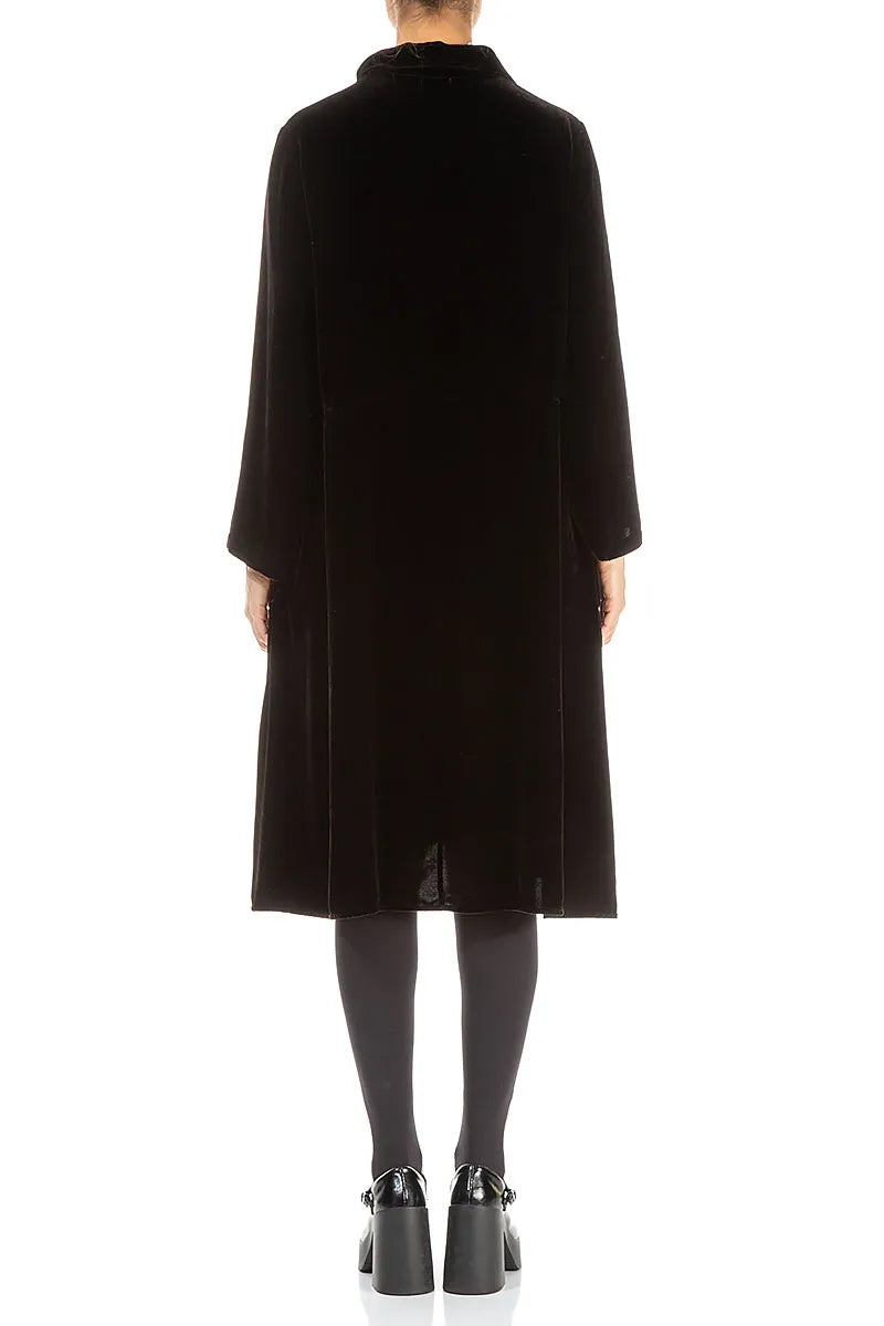 Collar Neck Black Silk Velvet Dress