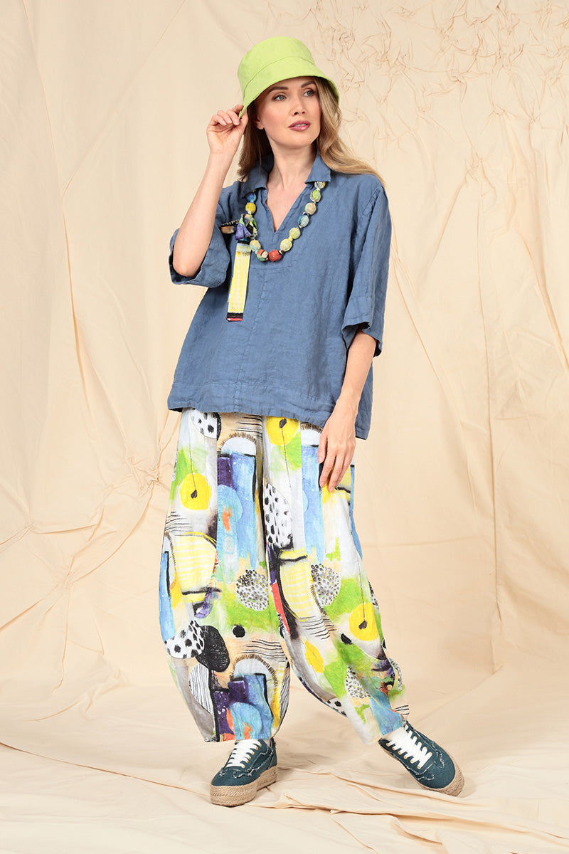 Collar Neck Blue Nova Linen Blouse 6