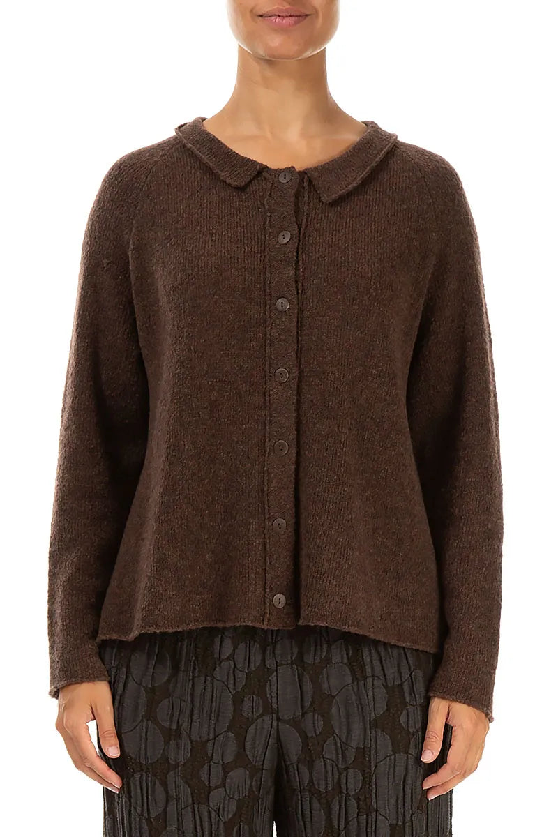 Collar Neck Brown Wool Cardigan