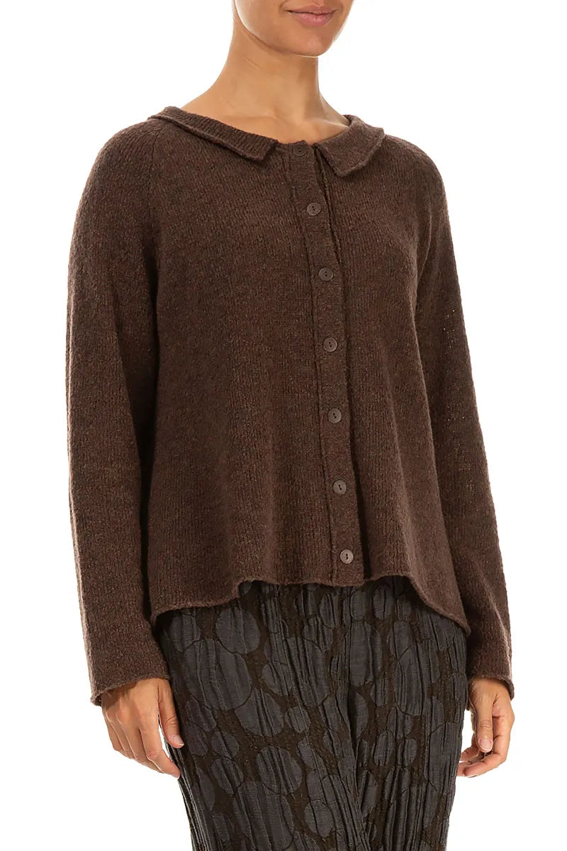 Collar Neck Brown Wool Cardigan