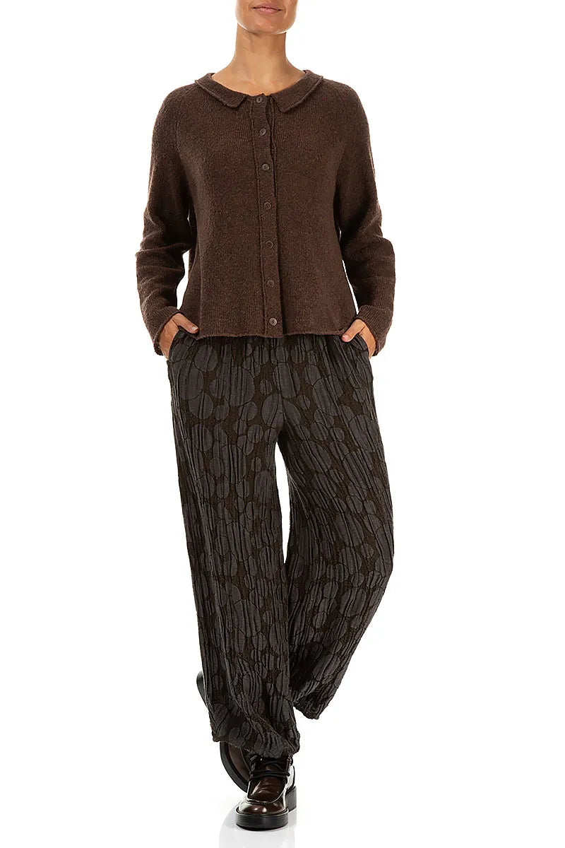 Collar Neck Brown Wool Cardigan