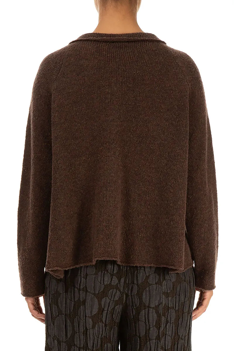 Collar Neck Brown Wool Cardigan