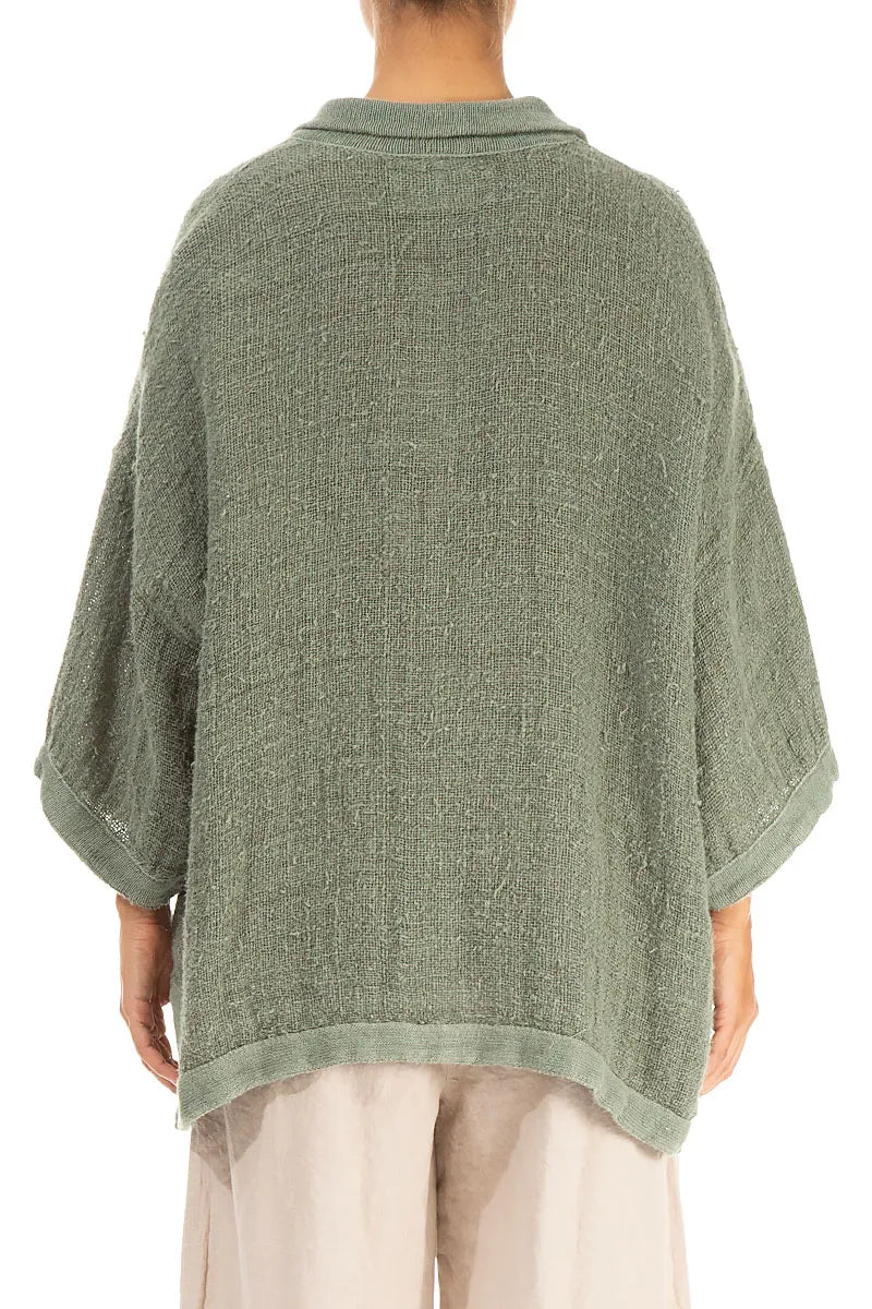 Collar Neck Distressed Sage Handwoven Linen Blouse
