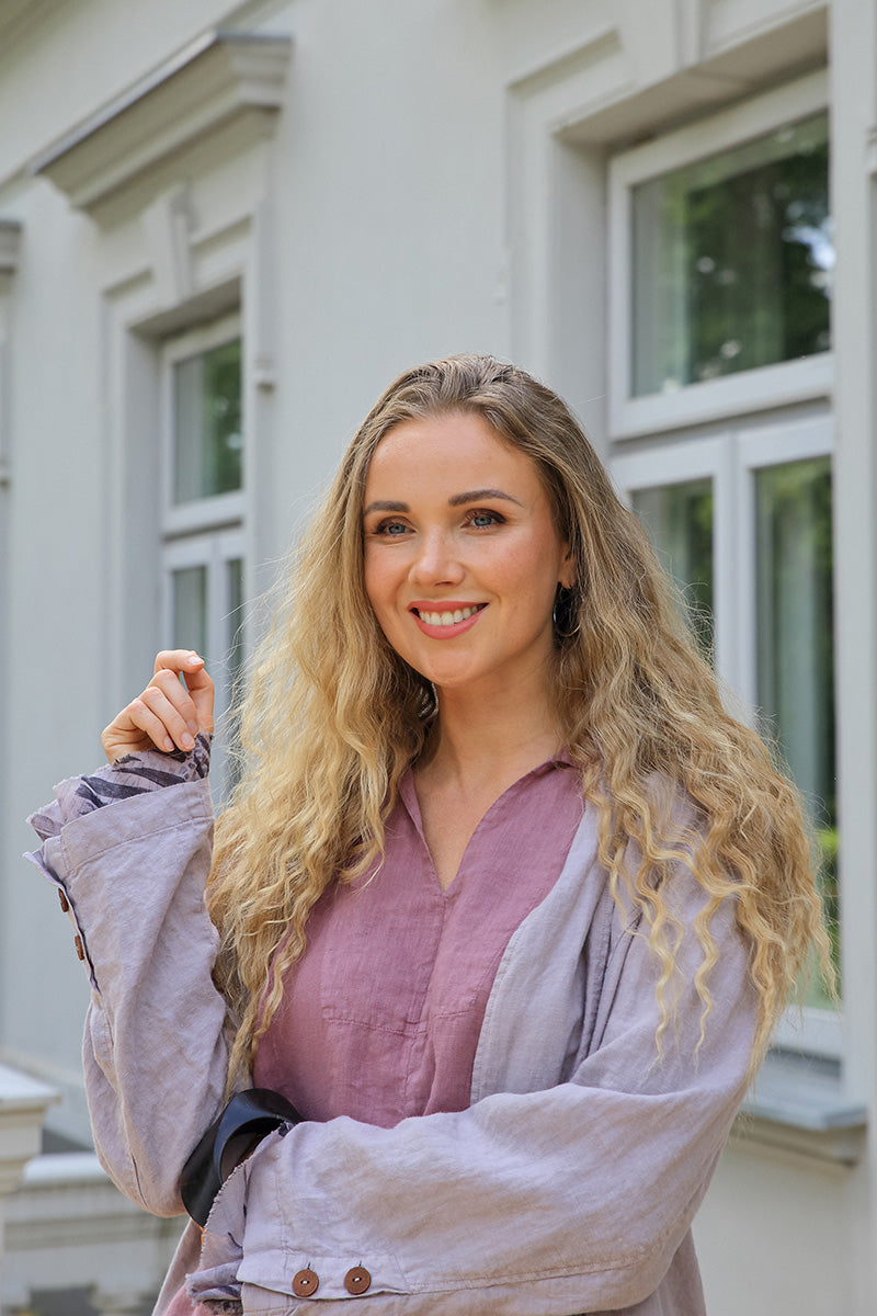 Collar Neck Mauve Taupe Linen Blouse 6