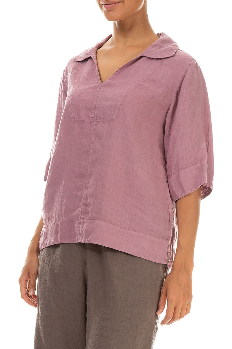 Collar Neck Mauve Taupe Linen Blouse 3