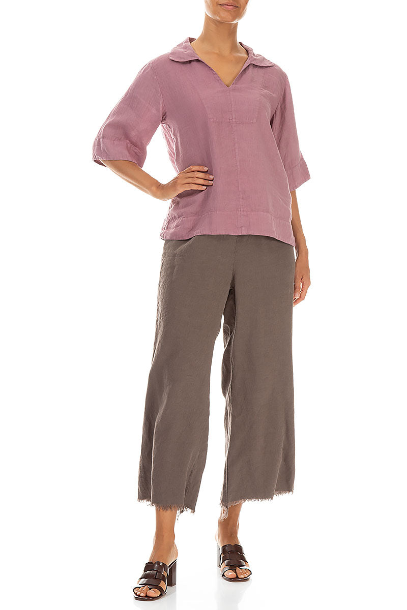 Collar Neck Mauve Taupe Linen Blouse 4