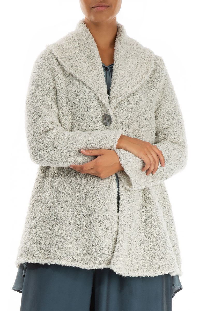 Collar Neck Mélange Ivory Alpaca Wool Cardigan 3