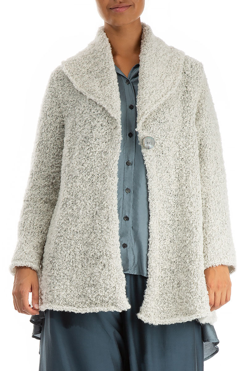 Collar Neck Mélange Ivory Alpaca Wool Cardigan 4