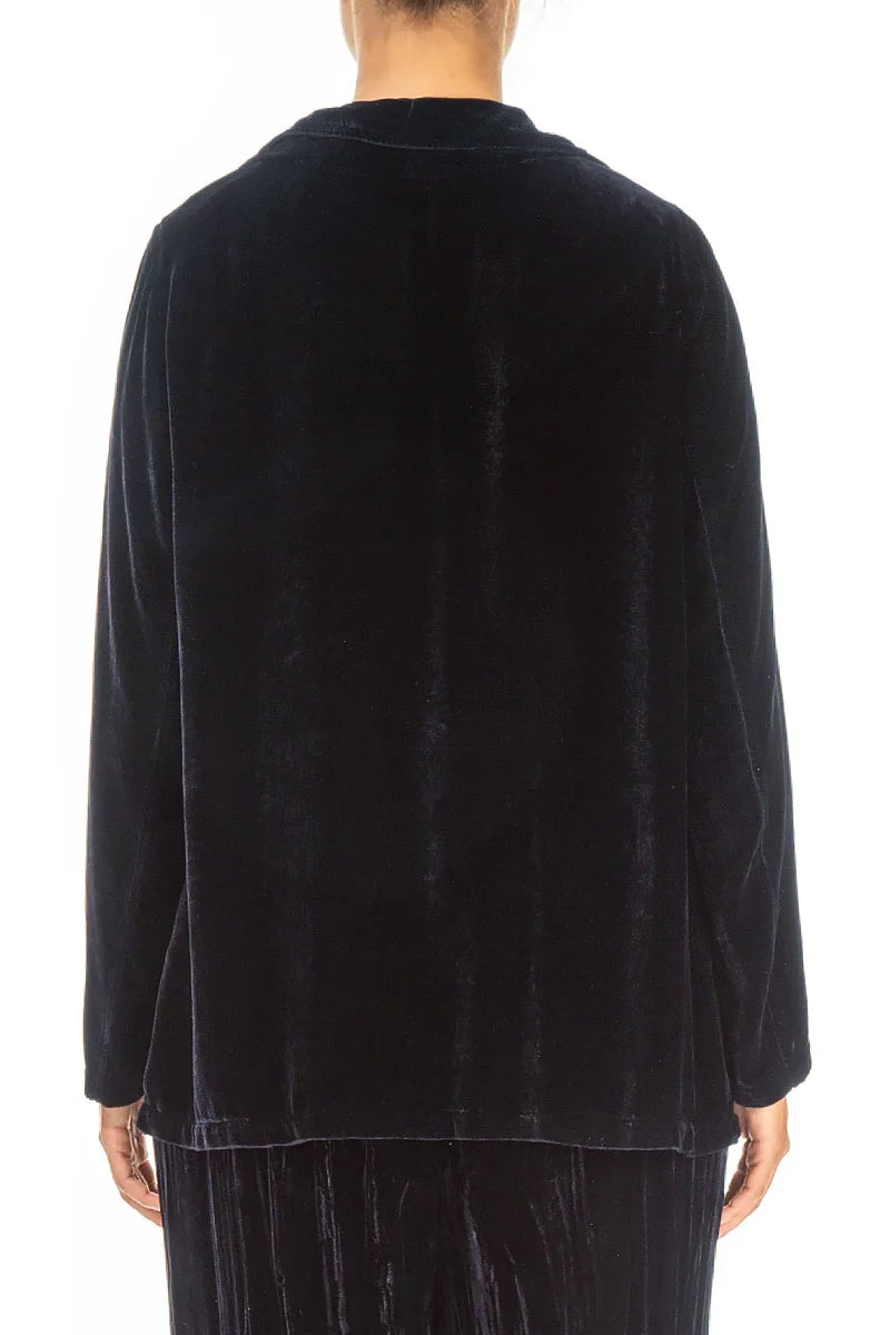 Collar Slate Blue Silk Velvet Jacket 2