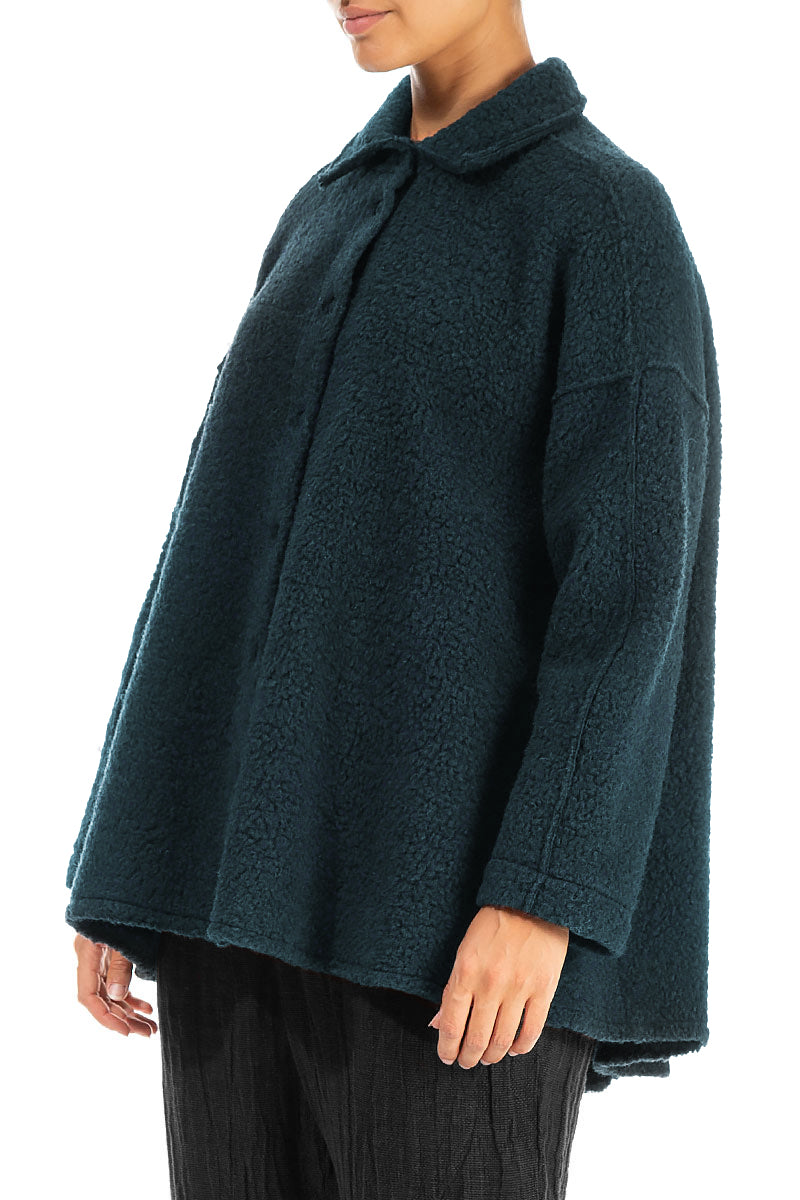Collar Teal Plush Wool Cotton Shirt 3