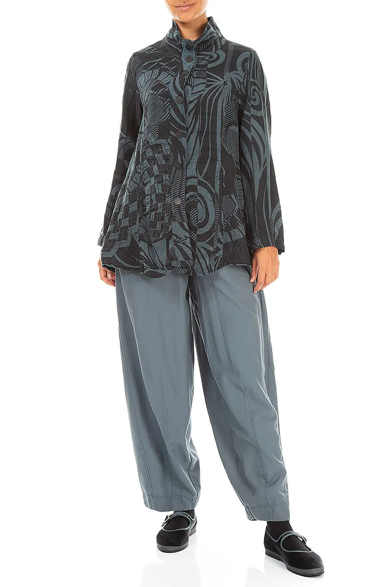 Collar Textured Slate Orbit Silk Linen Jacket