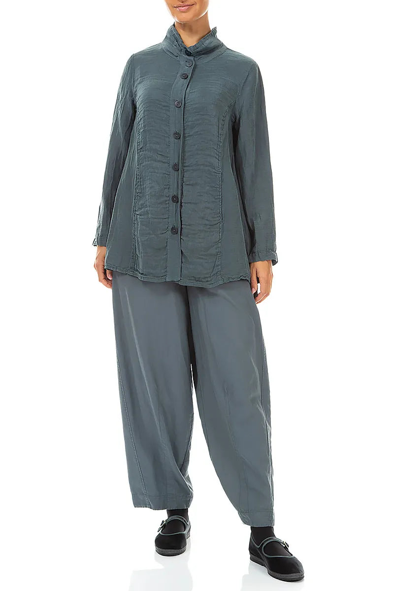 Collar Textured Slate Silk Linen Jacket