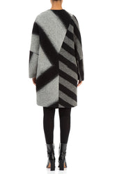 Asymmetric Striped Wool Coat 2