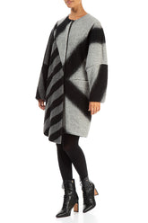 Asymmetric Striped Wool Coat 3