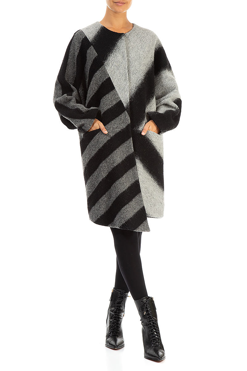 Asymmetric Striped Wool Coat 4