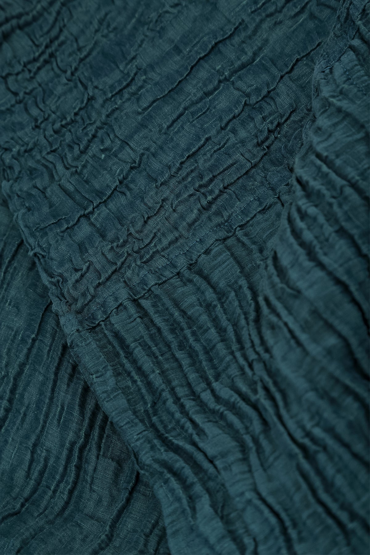 Cowl Neck Crinkled Deep Turquoise Silk Linen Blouse