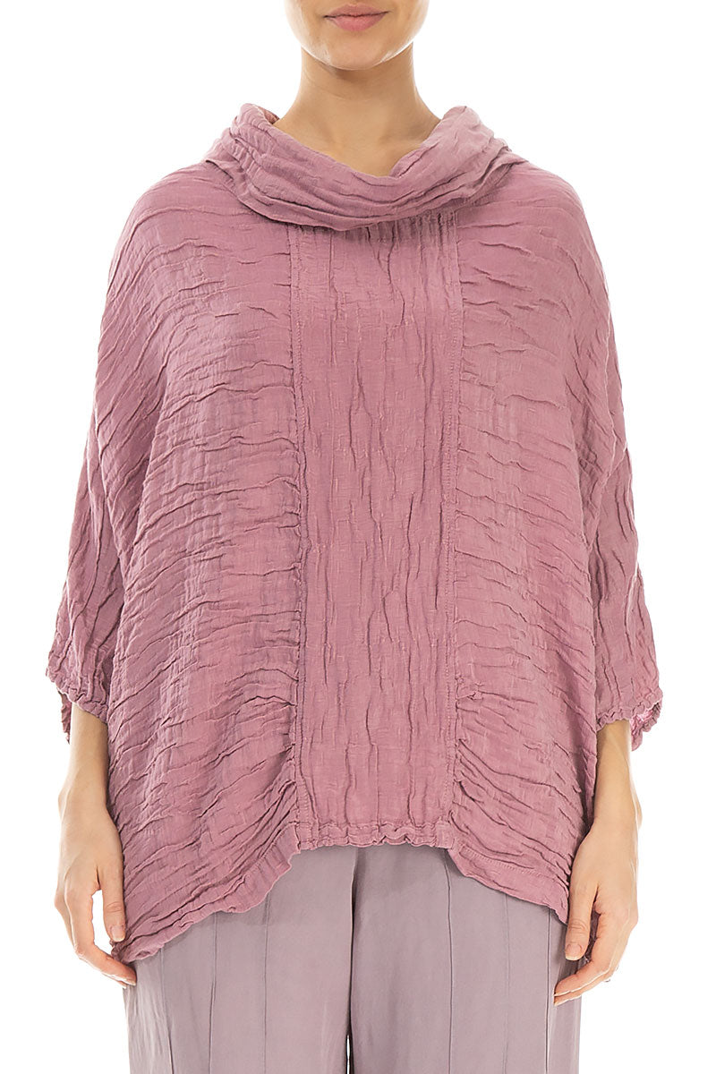 Cowl Neck Crinkled Mauve Taupe Silk Blouse 1