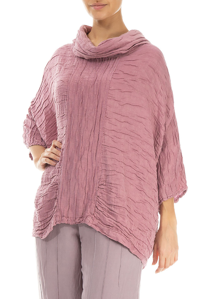Cowl Neck Crinkled Mauve Taupe Silk Blouse 3
