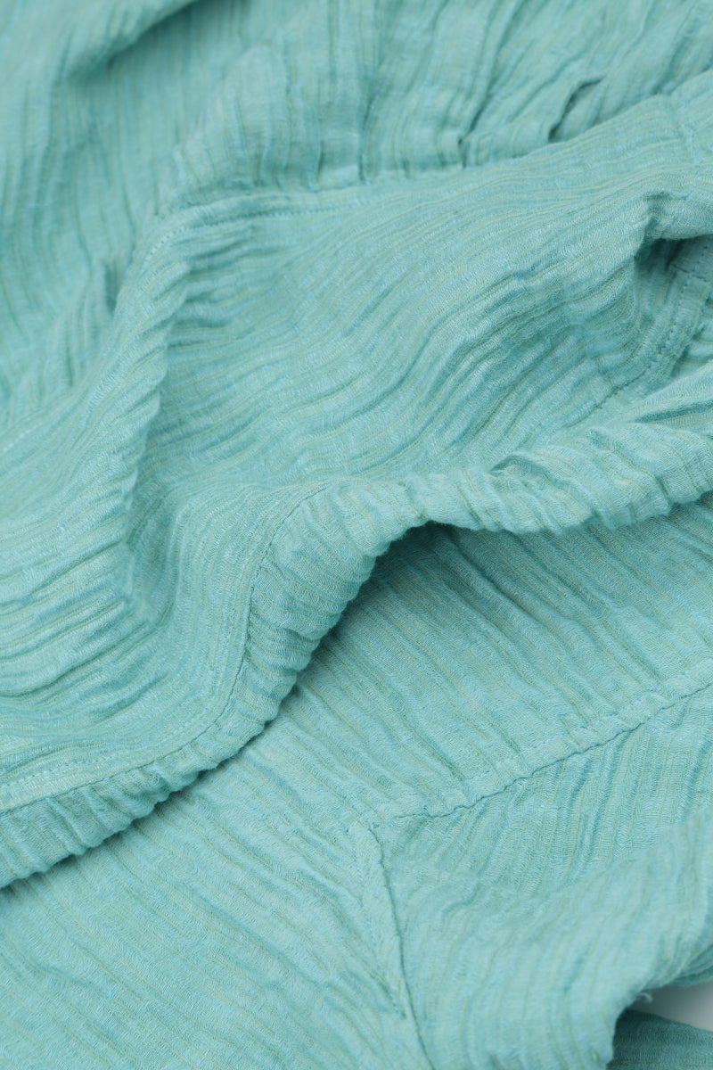 Cowl Neck Crinkled Mint Silk Blouse