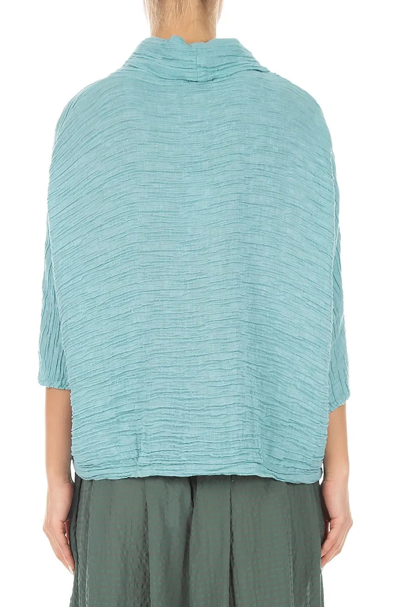 Cowl Neck Crinkled Mint Silk Blouse