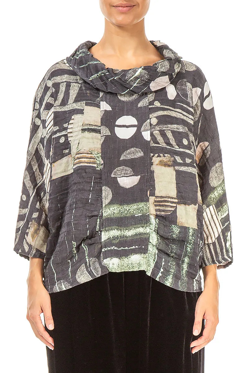 Cowl Neck Crinkled Moonlight Silk Blouse 1