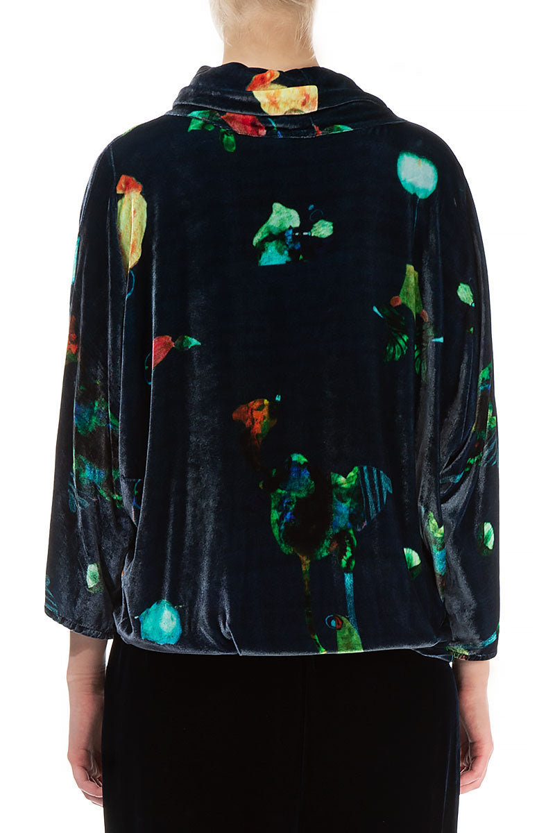 Cowl Neck Fairy-Tale Stretch Silk Velvet Blouse