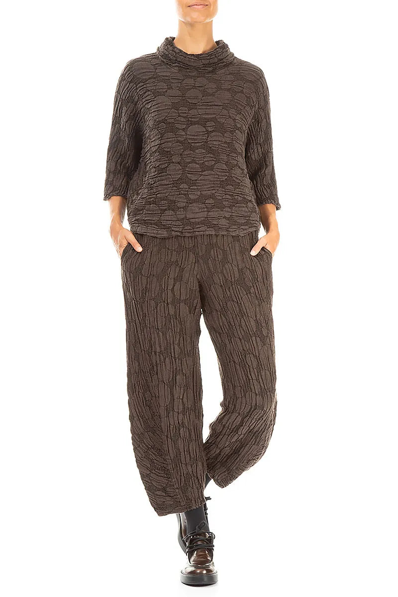 Cowl Neck Forest Brown Circle Silk Linen Blouse 4