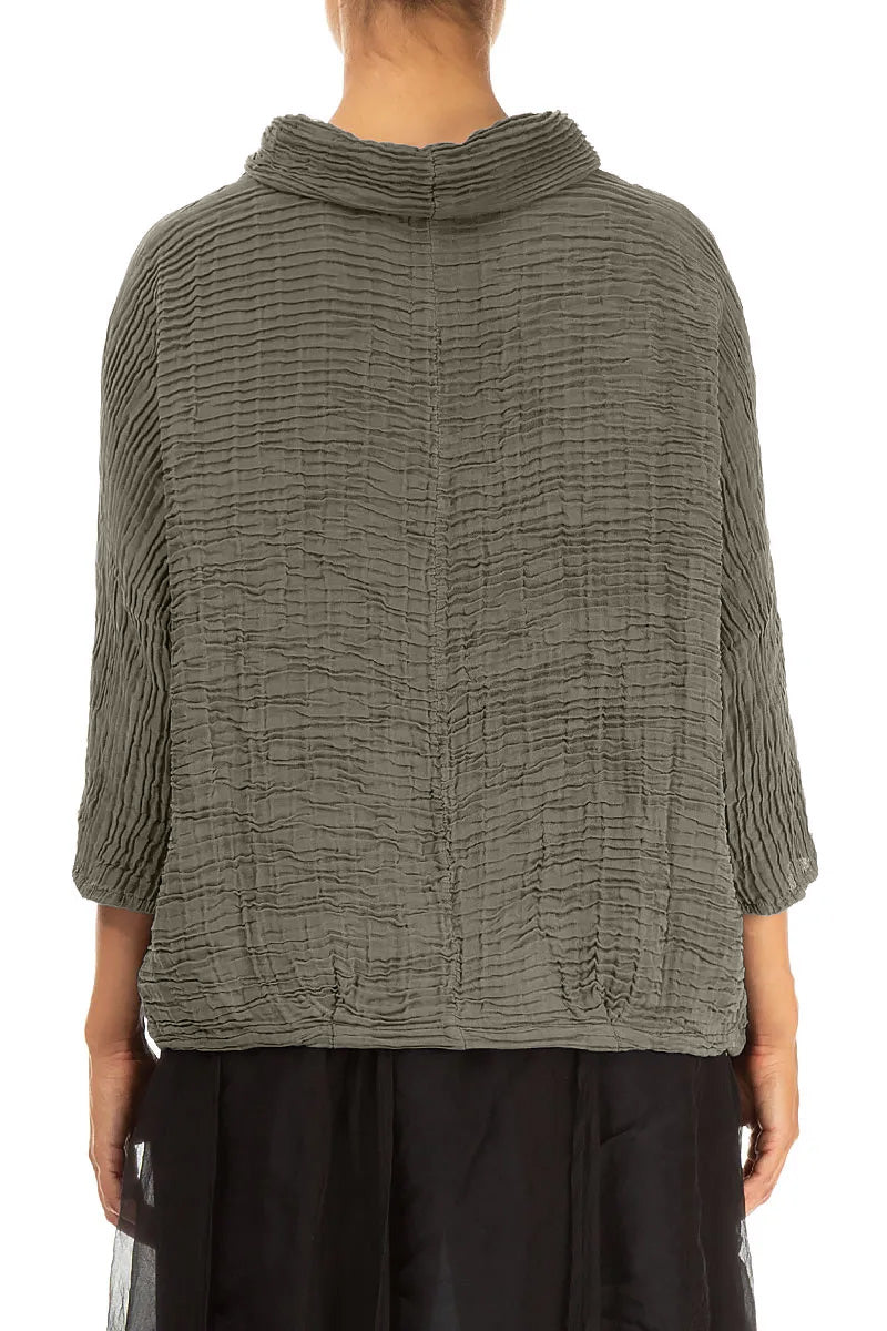 Cowl Neck Forest Mist Plissé Silk Blouse 2