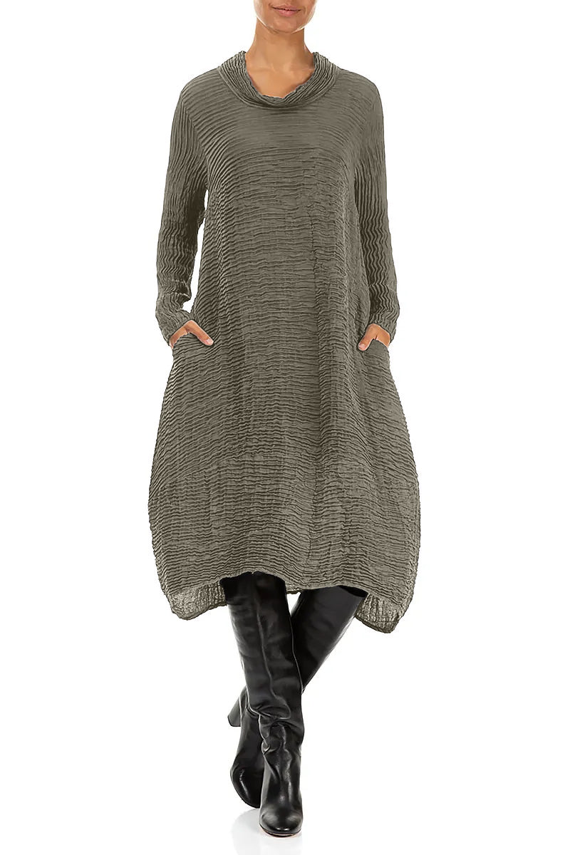 Cowl Neck Forest Mist Plissé Silk Dress 4