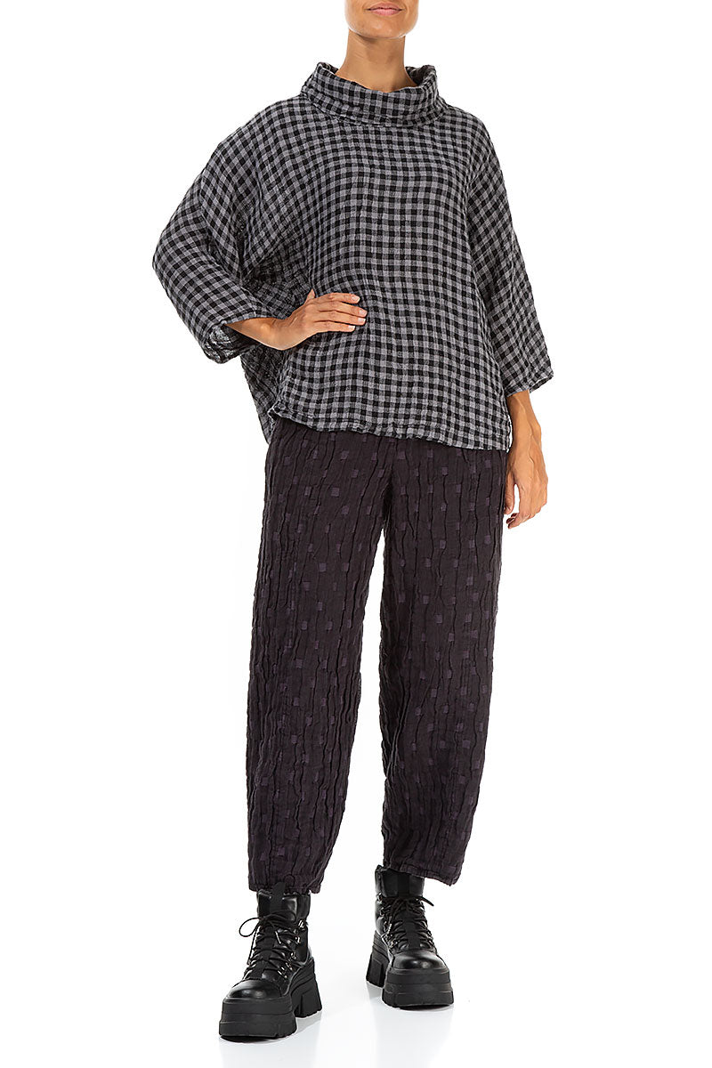 Cowl Neck Grey Check Linen Blouse 4