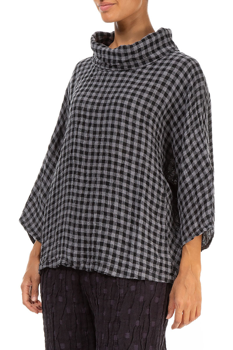 Cowl Neck Grey Check Linen Blouse 3