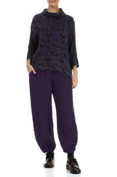Ruched Hem Royal Purple Crinkled Silk Linen Trousers 4